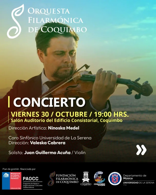 Afiche: Orquesta Filarmónica de Coquimbo · concierto junto al Coro Sinfónico ULS
