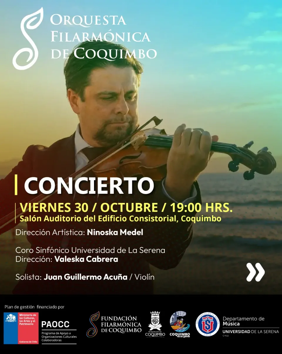 Afiche de Orquesta Filarmónica de Coquimbo · concierto junto al Coro Sinfónico ULS