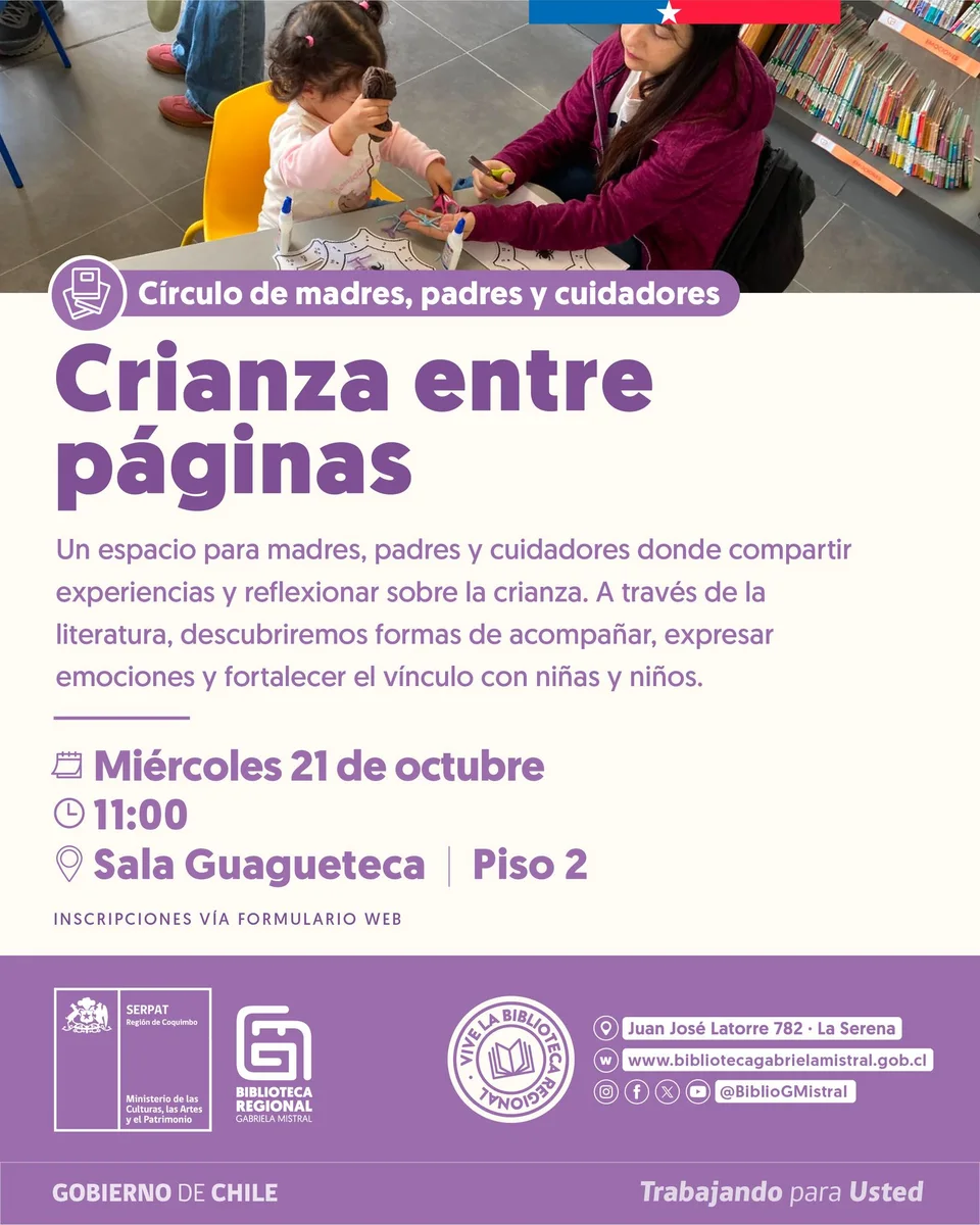 Afiche de Crianza entre páginas · círculo de madres, padres y cuidadores
