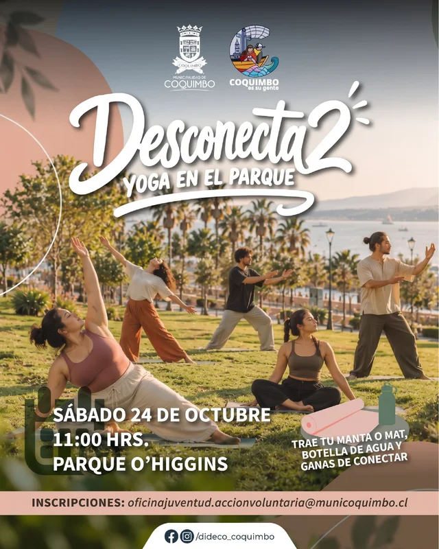 Afiche: Desconecta2 · yoga y dinámicas antiestrés en el parque