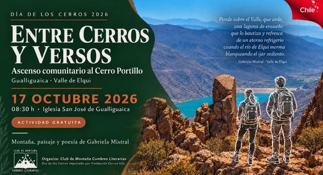 Afiche: Entre Cerros y Versos · ascenso al Cerro Portillo