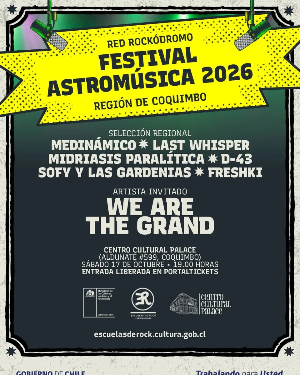 Afiche de Festival Astromúsica 2026 · We Are The Grand y bandas regionales