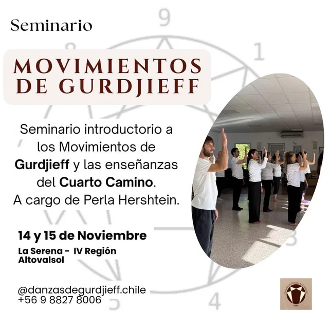 Afiche: Movimientos y danzas de Gurdjieff · seminario con Perla Hershtein