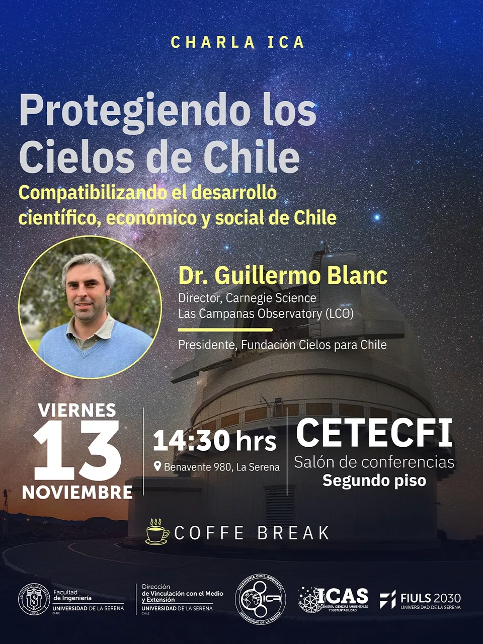 Afiche de Protegiendo los Cielos de Chile · charla ICA