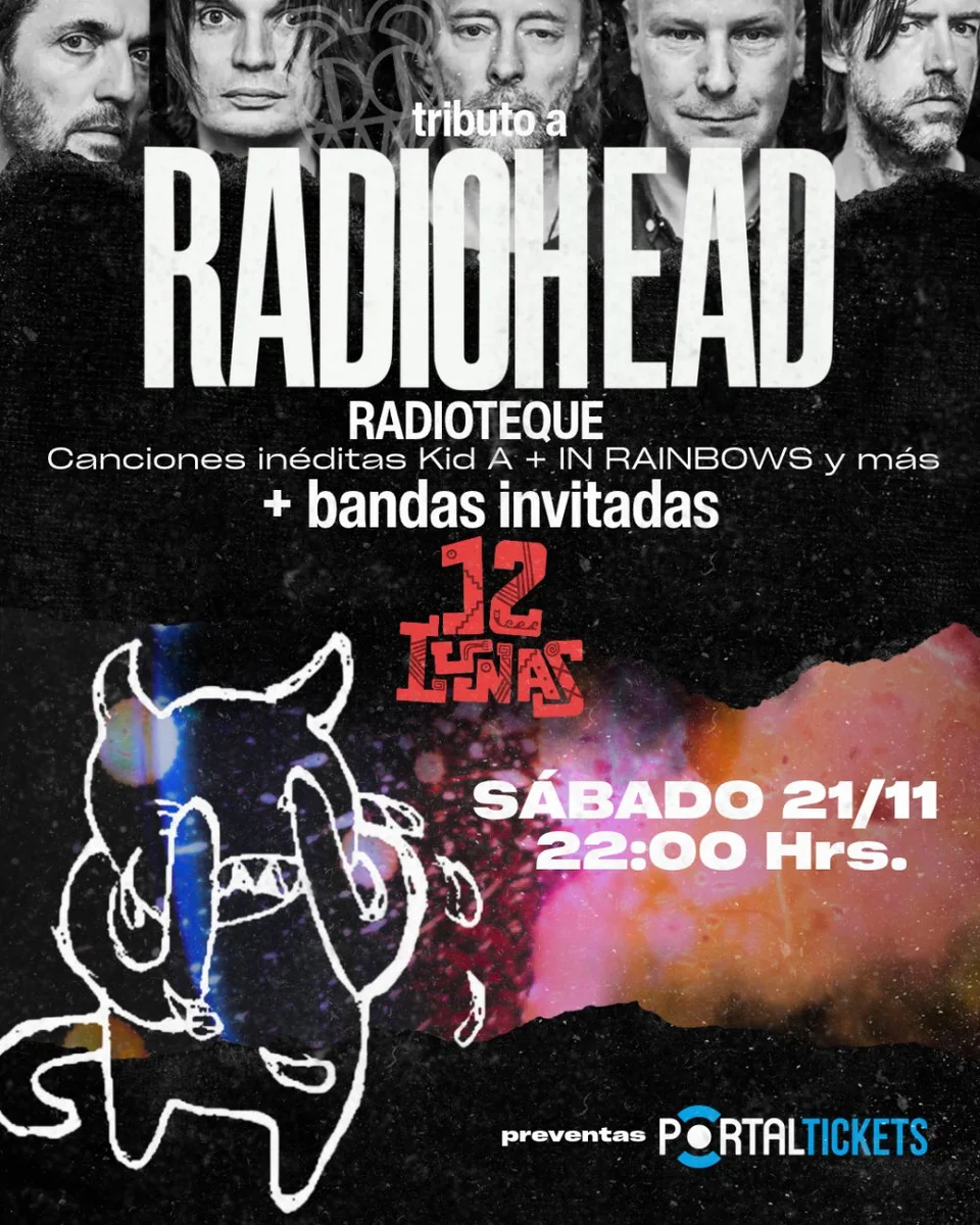 Afiche de Radioteque · tributo a Radiohead en 12 Lunas