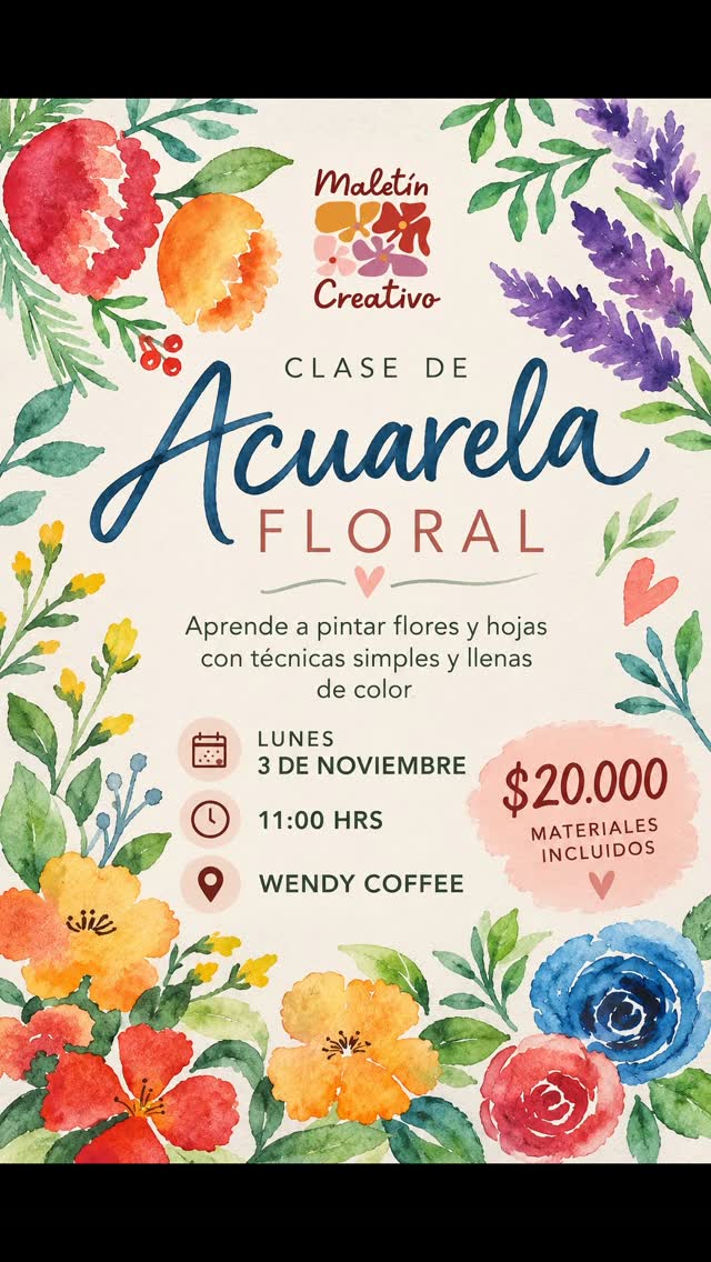 Afiche de Acuarela floral · clase en Wendy Coffee