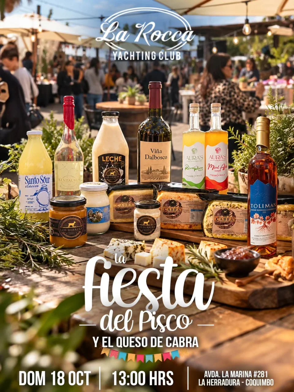 Afiche de Fiesta del Pisco y el Queso de Cabra · La Rocca Yachting Club