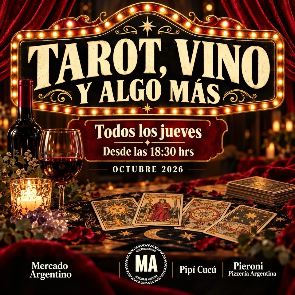 Afiche de Tarot, vino y algo más
