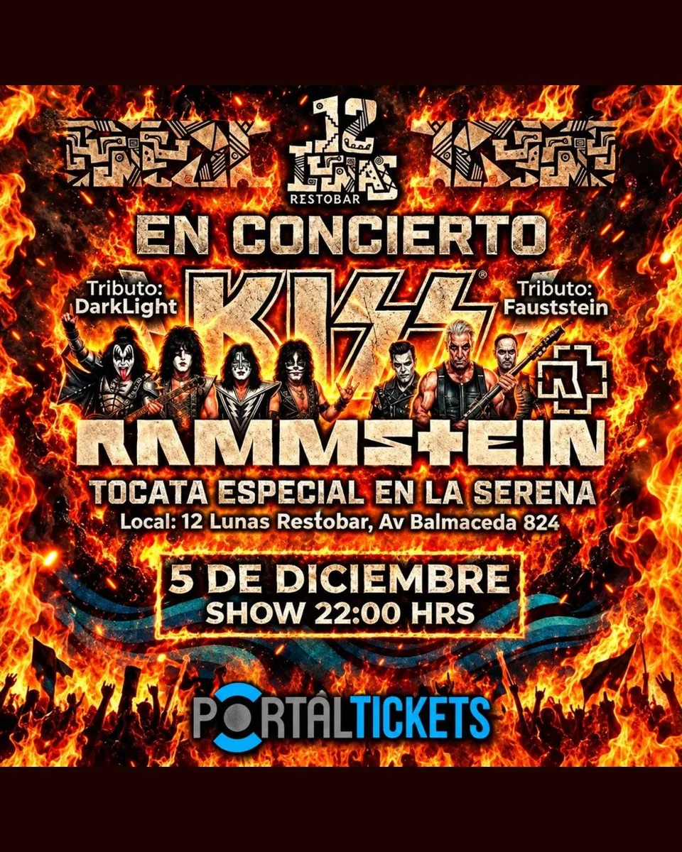 Afiche de Tributos a Rammstein y Kiss · 12 Lunas