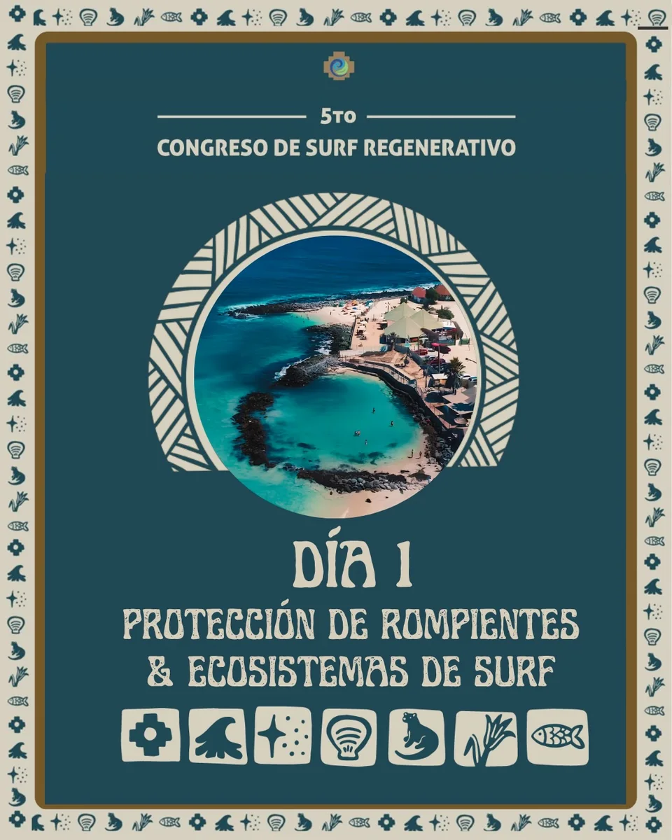 Flyer e información de Rompientes Vivas 2026 · Congreso de Surf Regenerativo