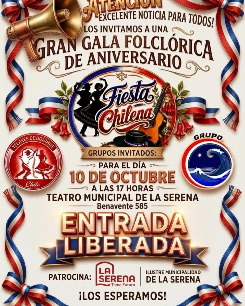 Afiche de Gran Gala Folclórica de Aniversario · Fiesta Chilena