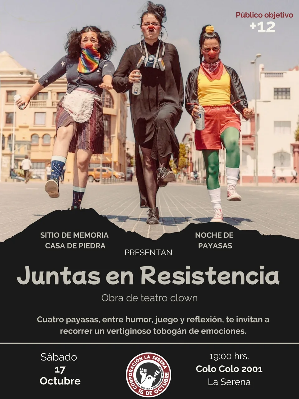 Afiche de Juntas en Resistencia · Noche de Payasas en Casa de Piedra