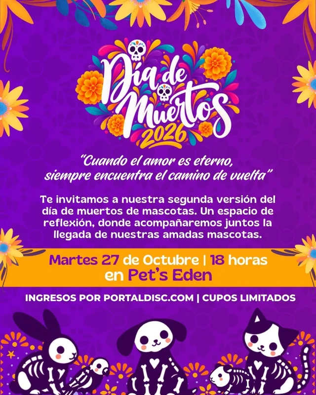 Afiche: Día de los Muertos · encuentro en Pet’s Eden