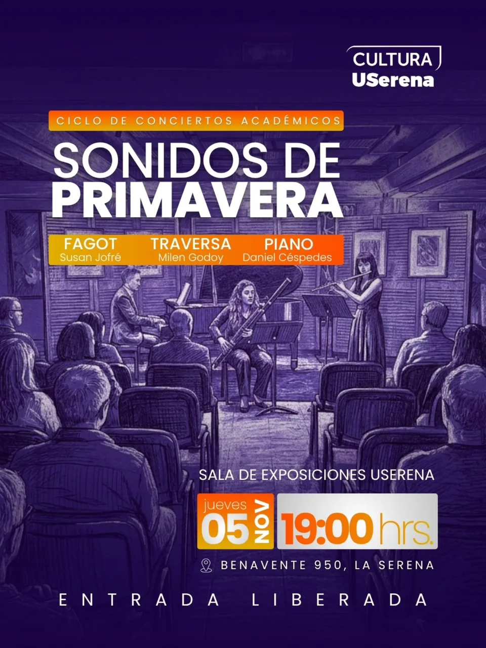 Afiche de Sonidos de primavera · fagot, flauta y piano