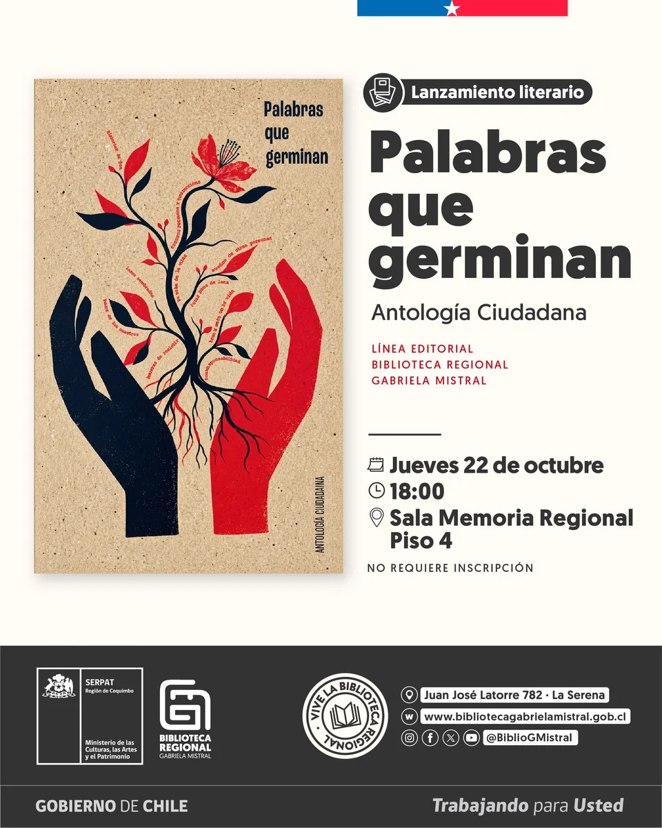 Afiche de Palabras que germinan · lanzamiento de antología ciudadana