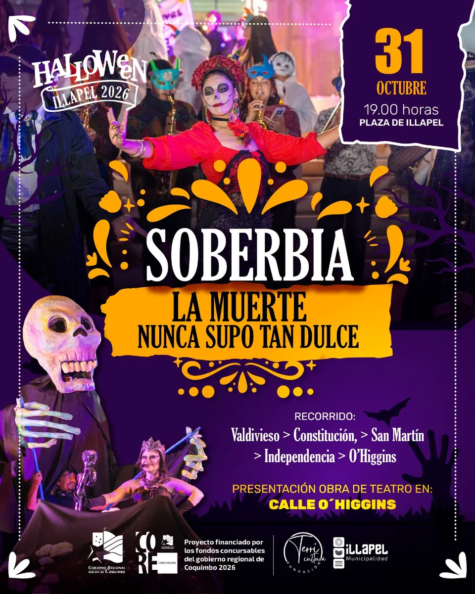 Afiche de Halloween Illapel · Soberbia: La muerte nunca supo tan dulce