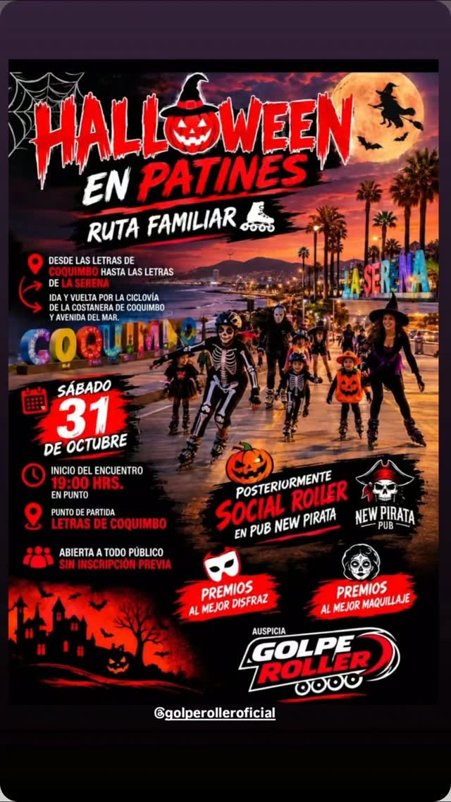 Afiche: Halloween en patines · ruta familiar