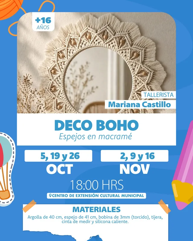Afiche: Deco Boho · Espejos en macramé