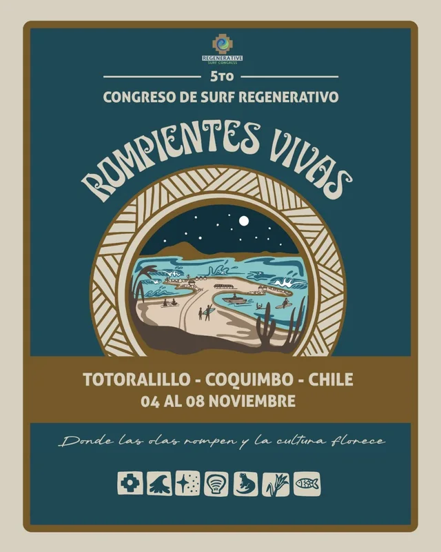 Afiche de Rompientes Vivas 2026 · Congreso de Surf Regenerativo