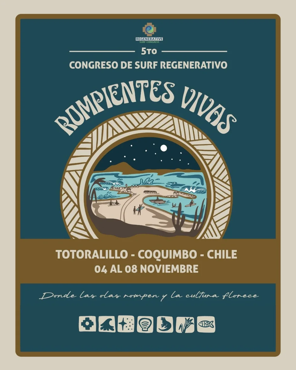 Afiche de Rompientes Vivas 2026 · Congreso de Surf Regenerativo