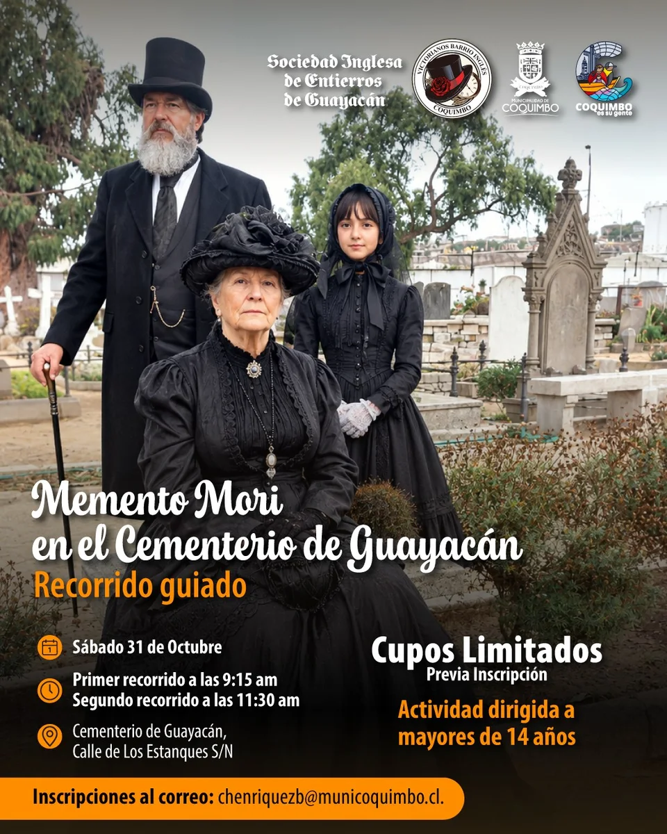Afiche de Memento Mori · recorrido por el Cementerio de Guayacán