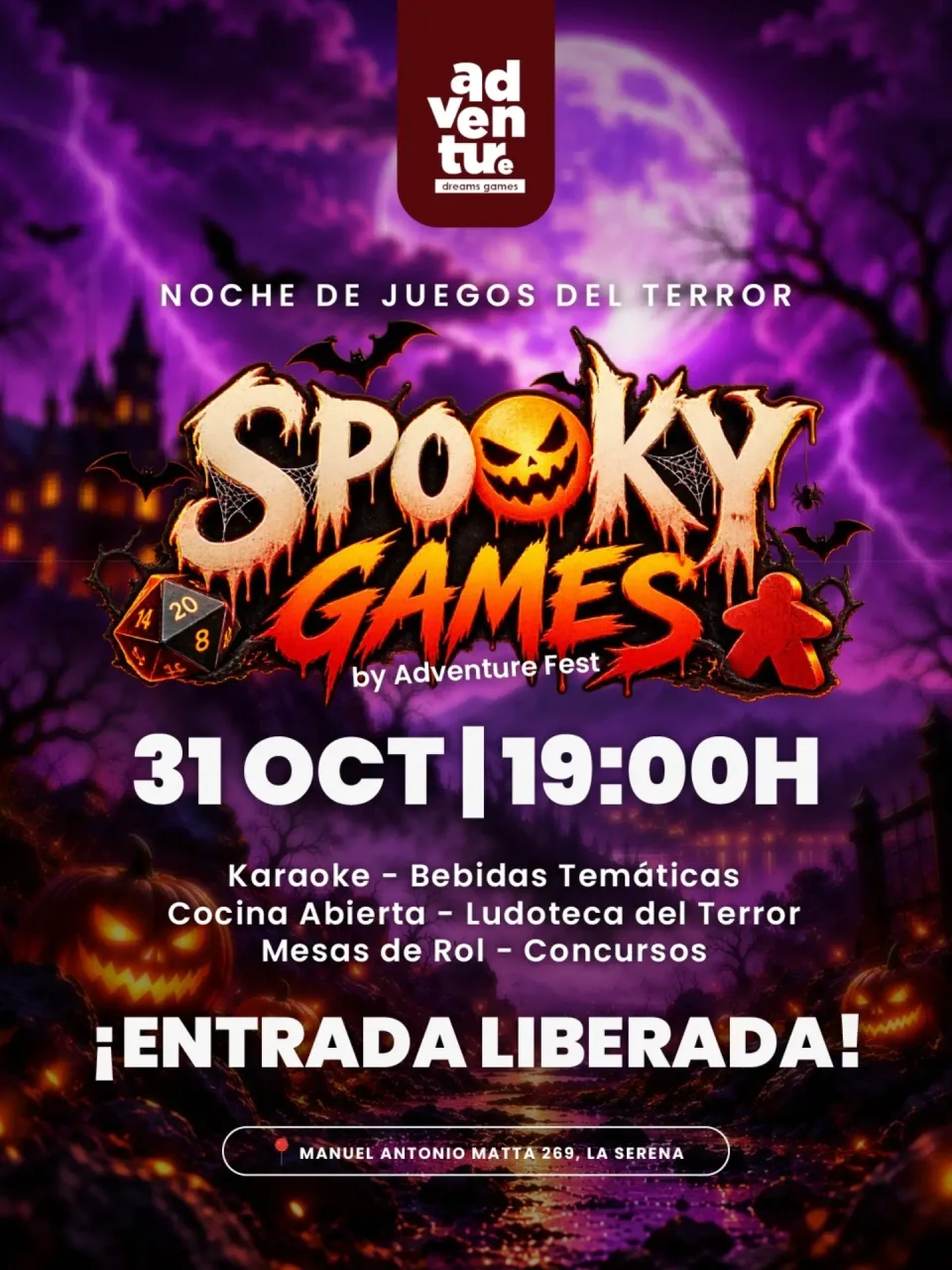 Afiche de Spooky Games · Noche de Juegos del Terror
