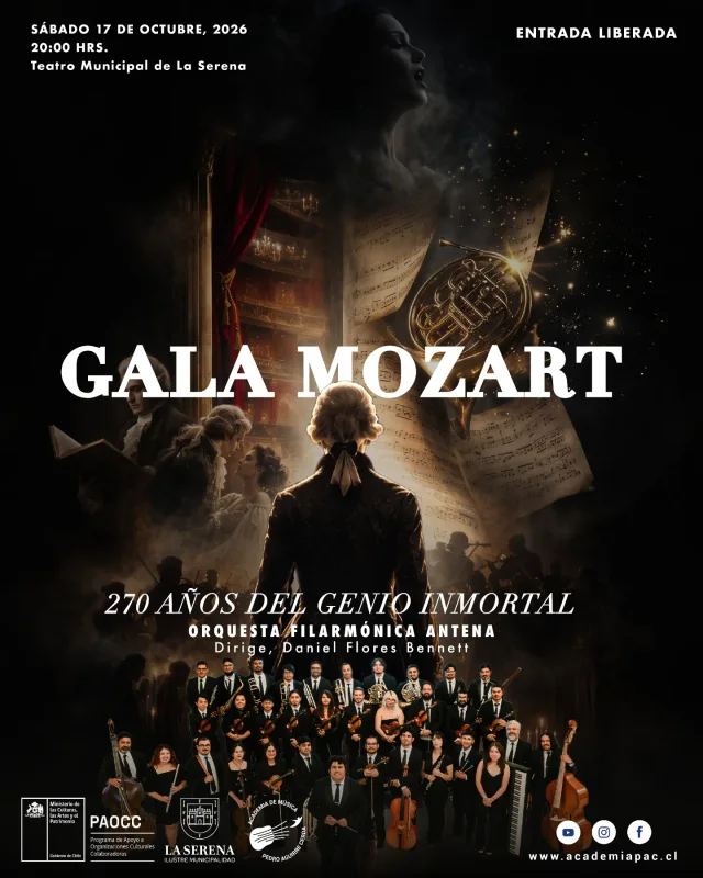 Afiche de Gala Mozart · 270 años del genio inmortal