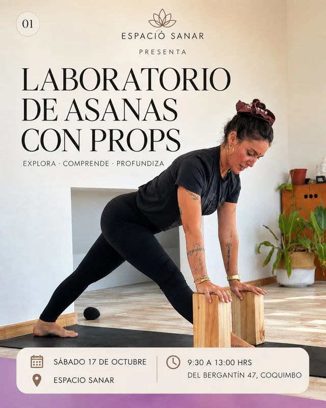 Afiche de Laboratorio de Asanas con Props · Emma Marín