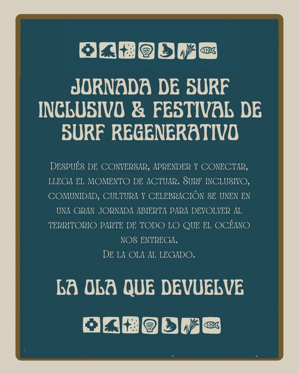 Flyer e información de Rompientes Vivas 2026 · Congreso de Surf Regenerativo