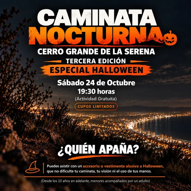 Afiche: 3.ª Caminata Nocturna al Cerro Grande · Halloween