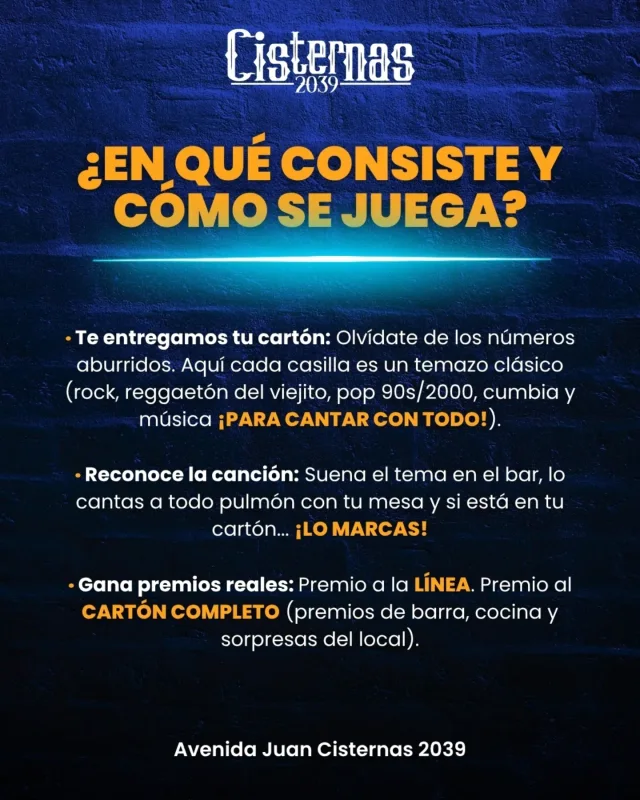 Flyer e información de Cisternazo Bingo Show · Cisternas 2039