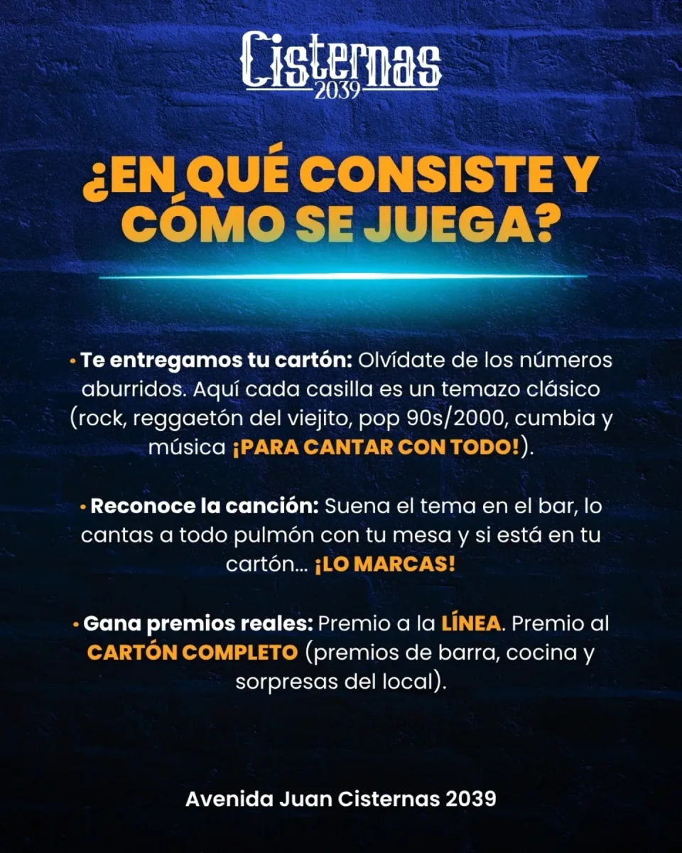Flyer e información de Cisternazo Bingo Show · Cisternas 2039