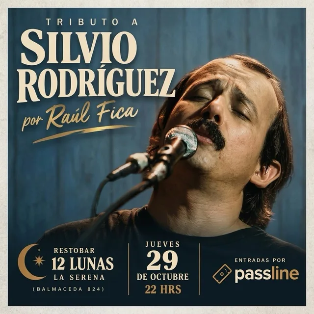 Afiche: Homenaje a Silvio Rodríguez · Raúl Fica en 12 Lunas