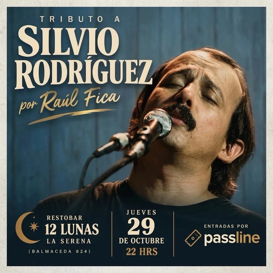 Afiche de Homenaje a Silvio Rodríguez · Raúl Fica en 12 Lunas