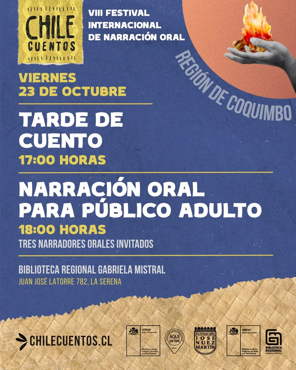 Afiche de ChileCuentos · tarde de cuentos y narración para adultos