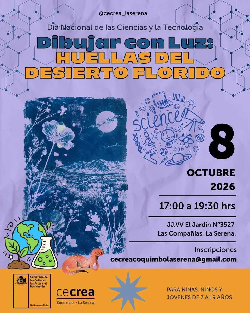 Afiche de Dibujar con Luz · Huellas del Desierto Florido