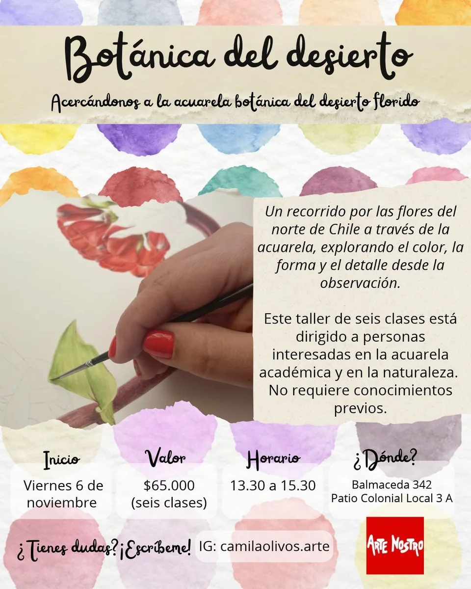 Afiche de Botánica del desierto · inicio del taller de acuarela