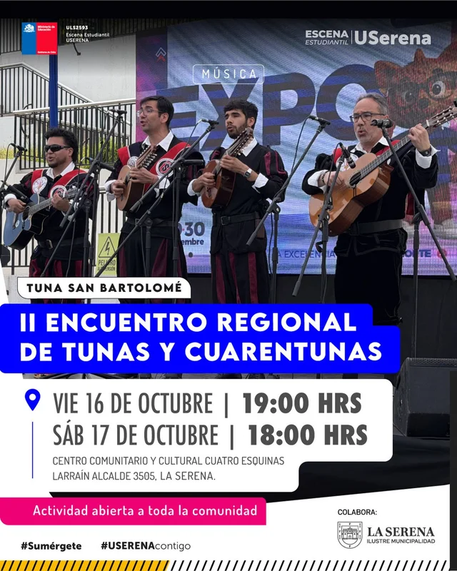 Afiche: II Encuentro Regional de Tunas y Cuarentunas · viernes 16