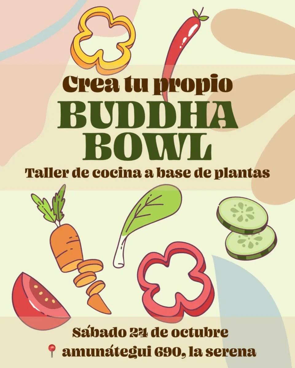 Afiche de Crea tu propio Buddha Bowl · Taller de cocina a base de plantas